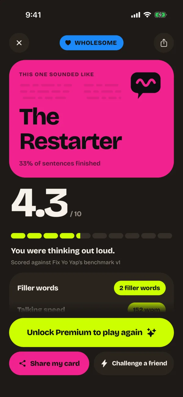 Result screen: The Restarter, 4.3 out of 10
