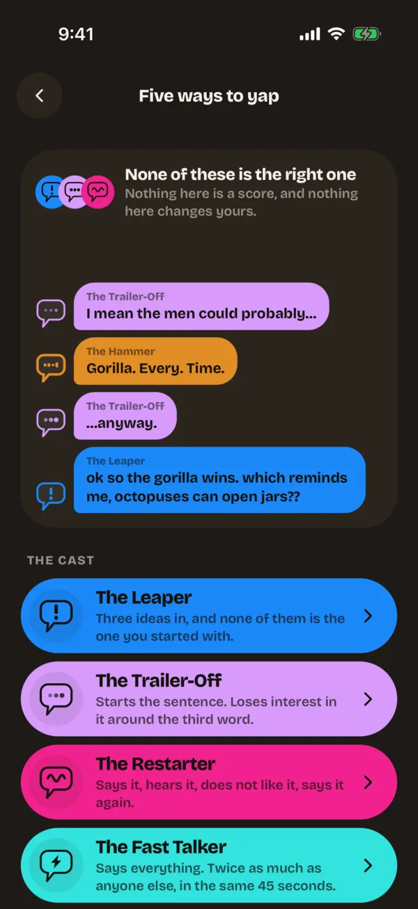 Five ways to yap: the cast as a group chat