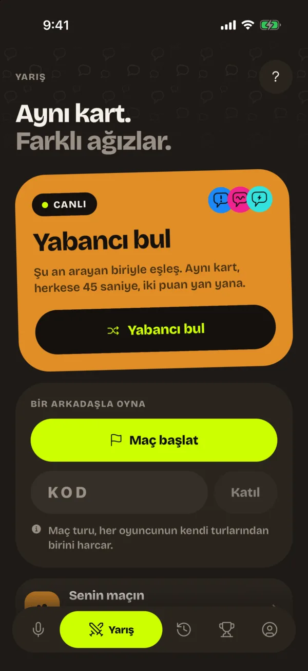 Yarış sekmesi: Yabancı bul
